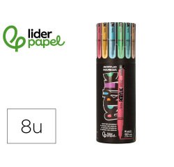 Rotulador liderpapel acrylic base agua todo tipo de superficie punta fina 0,7 mm caja de 8 unidades colores pasteles