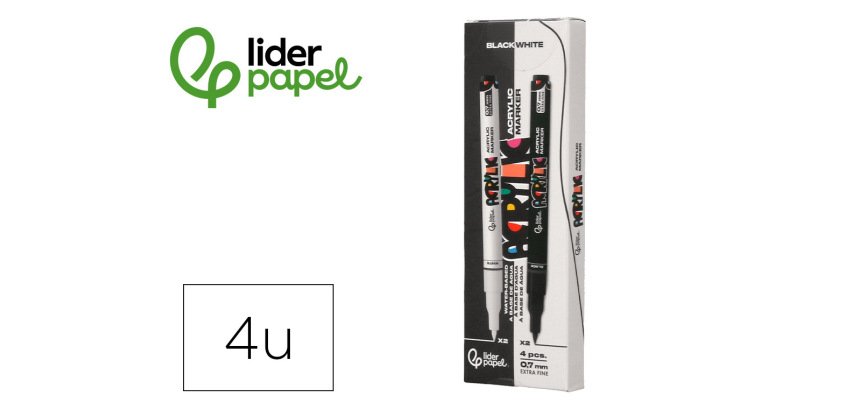 Rotulador liderpapel acrylic base agua todo tipo de superficie punta fina 0,7 mm caja de 4 perfiladores