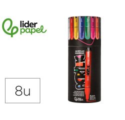 Rotulador liderpapel acrylic base agua todo tipo de superficie punta redonda 3mm caja de 8 unidades colores intensos
