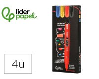 Rotulador liderpapel acrylic base agua todo tipo de superficie punta redonda 3 mm caja de 4 unidades colores basicos