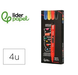Rotulador liderpapel acrylic base agua todo tipo de superficie punta redonda 3 mm caja de 4 unidades colores basicos