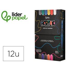 Rotulador liderpapel acrylic base agua todo tipo de superficie punta redonda 3 mm caja de 12 unidades colores surtidos