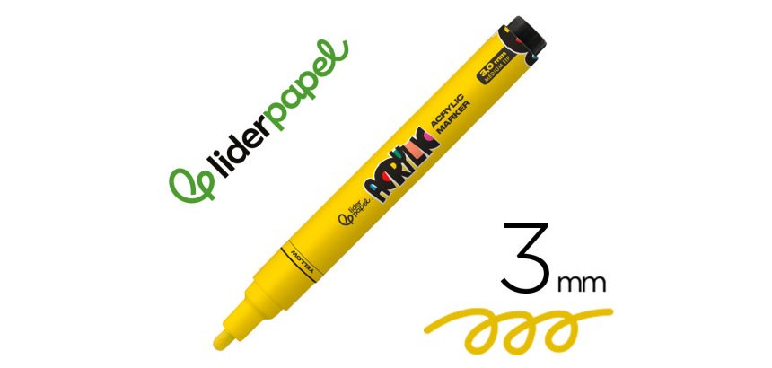 Rotulador liderpapel acrylic base agua todo tipo de superficie punta redonda 3 mm amarillo