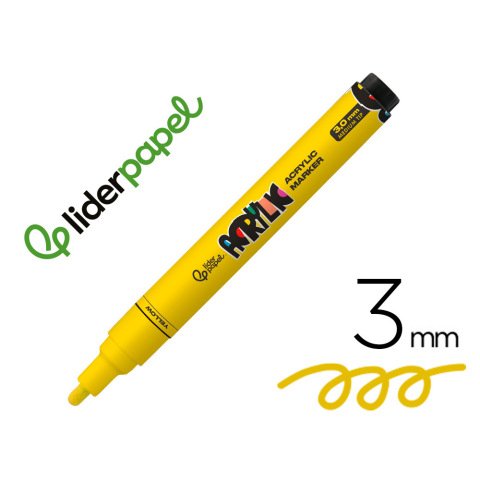 Rotulador liderpapel acrylic base agua todo tipo de superficie punta redonda 3 mm amarillo