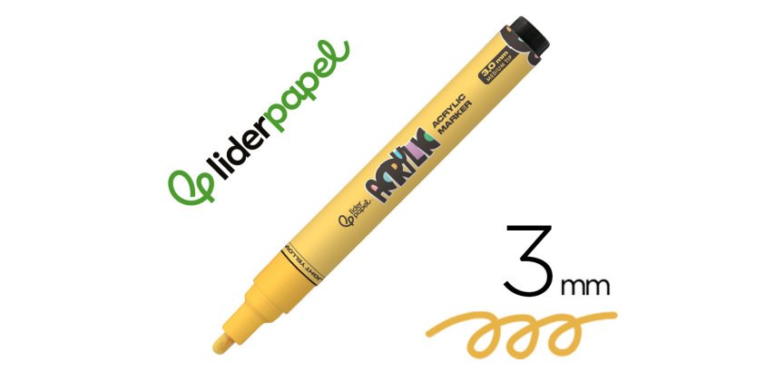 Rotulador liderpapel acrylic base agua todo tipo de superficie punta redonda 3 mm amarillo claro