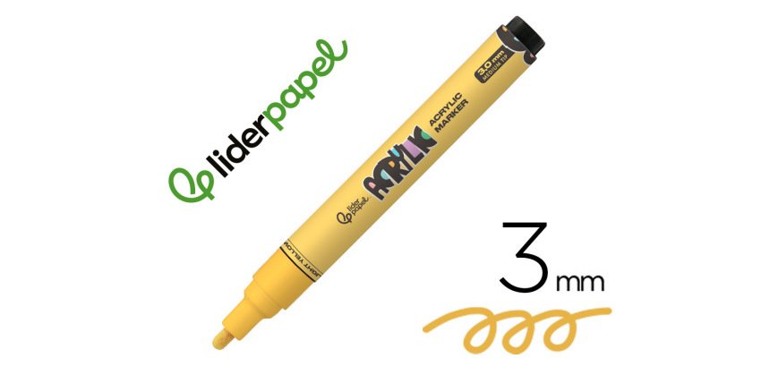 Rotulador liderpapel acrylic base agua todo tipo de superficie punta redonda 3 mm amarillo claro