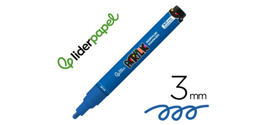 Rotulador liderpapel acrylic base agua todo tipo de superficie punta redonda 3 mm azul