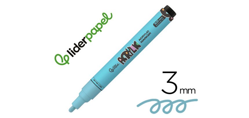 Rotulador liderpapel acrylic base agua todo tipo de superficie punta redonda 3 mm azul cielo