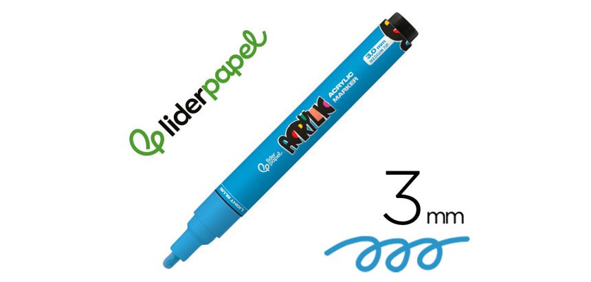 Rotulador liderpapel acrylic base agua todo tipo de superficie punta redonda 3 mm azul claro
