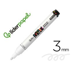 Rotulador liderpapel acrylic base agua todo tipo de superficie punta redonda 3 mm blanco