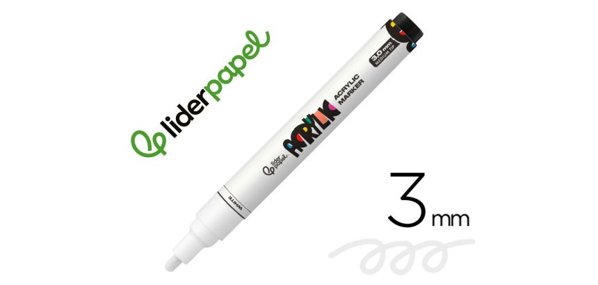 Rotulador liderpapel acrylic base agua todo tipo de superficie punta redonda 3 mm blanco