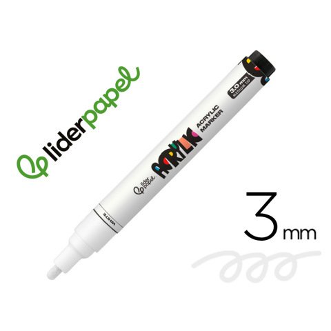Rotulador liderpapel acrylic base agua todo tipo de superficie punta redonda 3 mm blanco