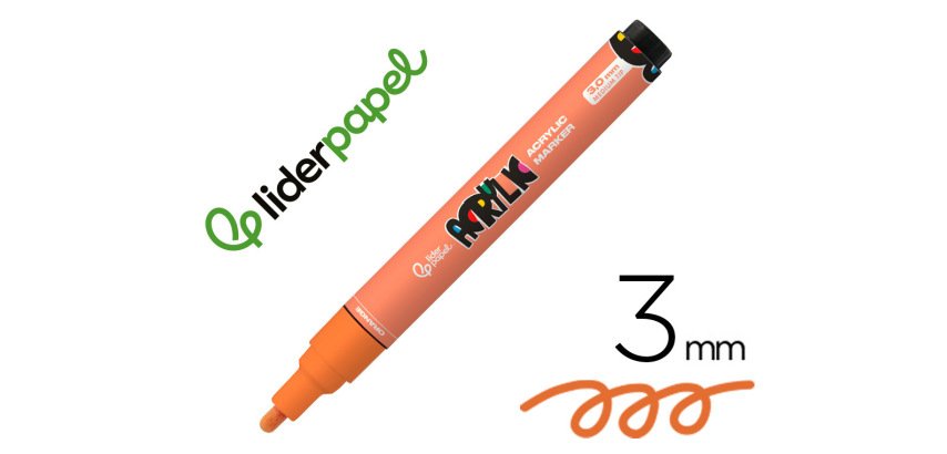 Rotulador liderpapel acrylic base agua todo tipo de superficie punta redonda 3 mm naranja