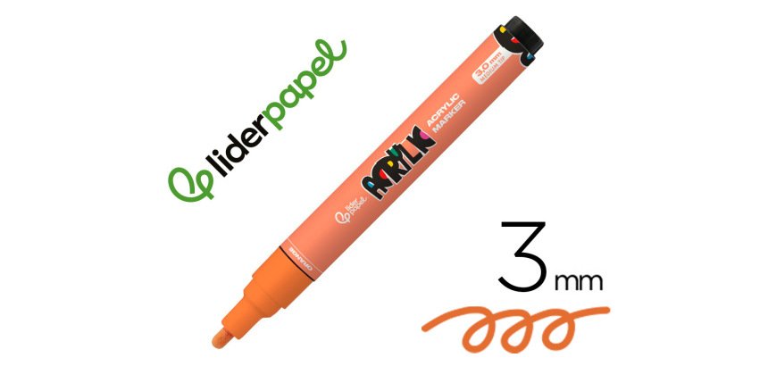 Rotulador liderpapel acrylic base agua todo tipo de superficie punta redonda 3 mm naranja