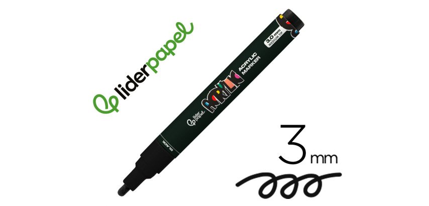 Rotulador liderpapel acrylic base agua todo tipo de superficie punta redonda 3 mm negro