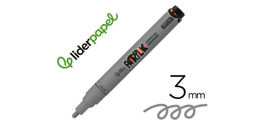 Rotulador liderpapel acrylic base agua todo tipo de superficie punta redonda 3 mm plata