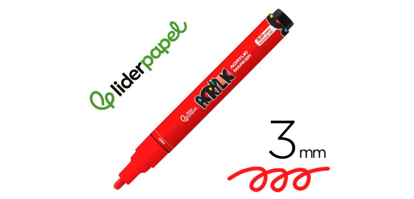 Rotulador liderpapel acrylic base agua todo tipo de superficie punta redonda 3 mm rojo