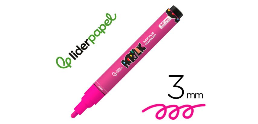 Rotulador liderpapel acrylic base agua todo tipo de superficie punta redonda 3 mm rosa