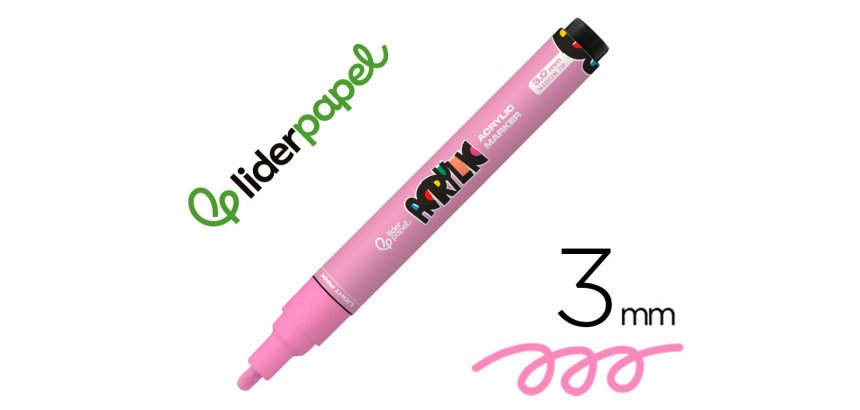 Rotulador liderpapel acrylic base agua todo tipo de superficie punta redonda 3 mm rosa claro