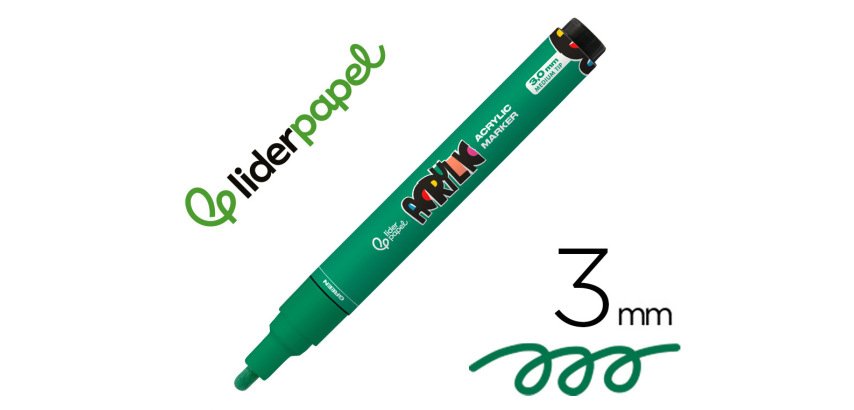Rotulador liderpapel acrylic base agua todo tipo de superficie punta redonda 3 mm verde