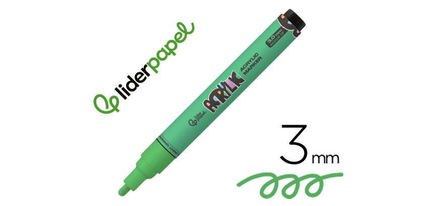 Rotulador liderpapel acrylic base agua todo tipo de superficie punta redonda 3 mm verde claro