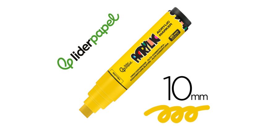 Rotulador liderpapel acrylic base agua todo tipo de superficie punta rectangular 10 mm amarillo