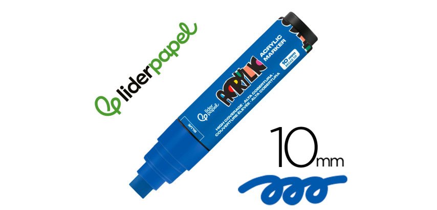 Rotulador liderpapel acrylic base agua todo tipo de superficie punta rectangular 10 mm azul