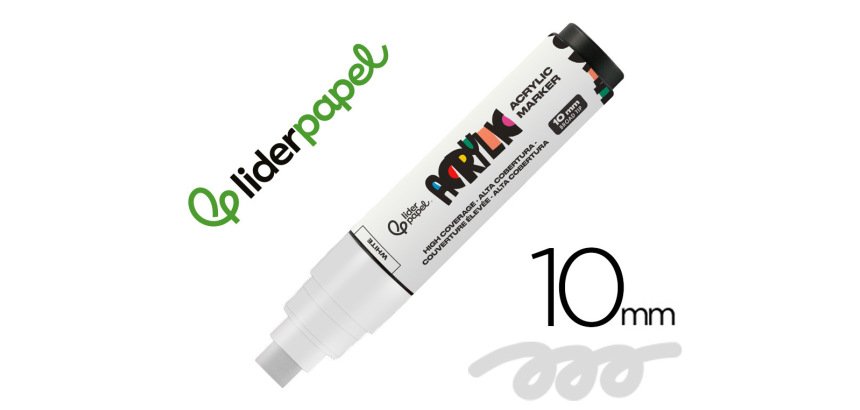 Rotulador liderpapel acrylic base agua todo tipo de superficie punta rectangular 10 mm blanco
