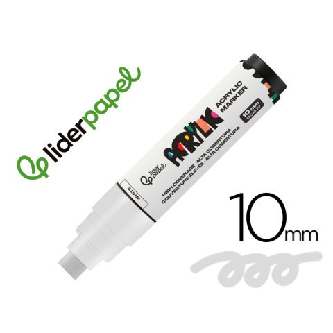 Rotulador liderpapel acrylic base agua todo tipo de superficie punta rectangular 10 mm blanco