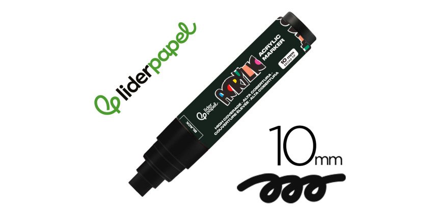 Rotulador liderpapel acrylic base agua todo tipo de superficie punta rectangular 10 mm negro