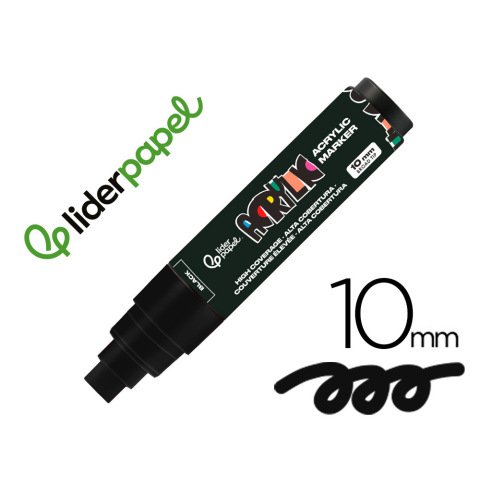 Rotulador liderpapel acrylic base agua todo tipo de superficie punta rectangular 10 mm negro