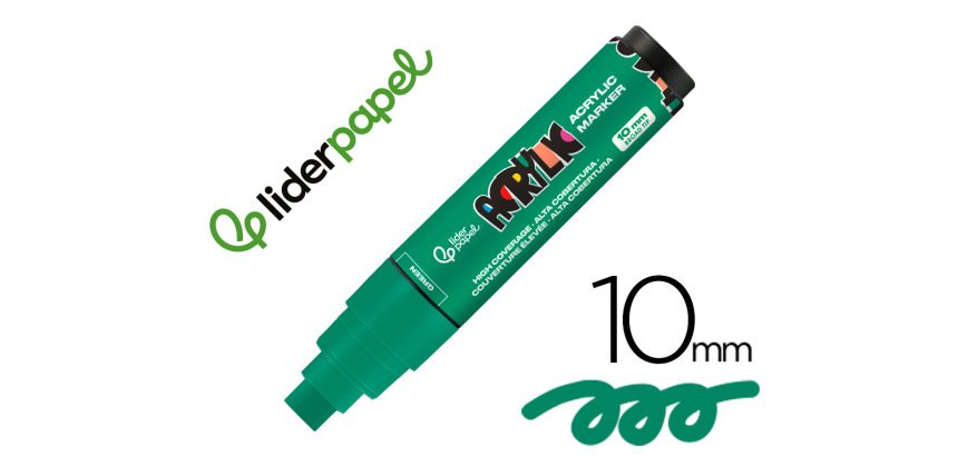 Rotulador liderpapel acrylic base agua todo tipo de superficie punta rectangular 10 mm verde
