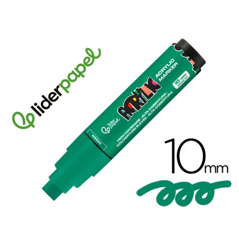 Rotulador liderpapel acrylic base agua todo tipo de superficie punta rectangular 10 mm verde