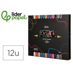 Rotulador liderpapel acrylic base agua todo tipo de superficie doble punta pincel y dot caja de 12 unidades surtidas