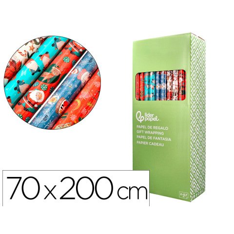 Papel de regalo liderpapel navidad rollo ancho 70 cm longitud 2 m gramaje 60 g diseños surtidos c-2025