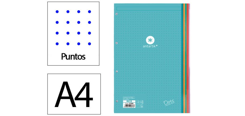 Recambio antartik a4 100 hojas 90gr puntos dots 4 taladros bandas de 5 colores