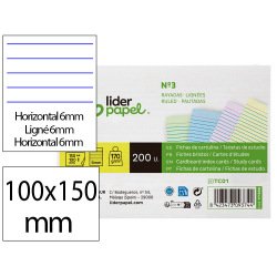 Tarjeta liderpapel para estudiar rayada cartulina de colores 170 gr/m2 100x150mm paquete de 200 unidades