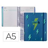 Agenda escolar liderpapel 25-26 espiral patterns rayos azul dia pagina a5 bilingüe papel fsc 80 gr