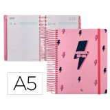 Agenda escolar liderpapel 25-26 espiral patterns rayos rosa dia pagina a5 bilingüe papel fsc 80 gr