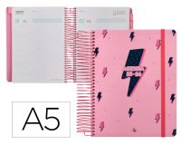 Agenda escolar liderpapel 25-26 espiral patterns rayos rosa dia pagina a5 bilingüe papel fsc 80 gr