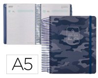 Agenda escolar liderpapel 25-26 espiral patterns militar gris dia pagina a5 bilingüe papel fsc 80 gr