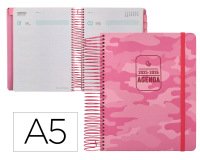 Agenda escolar liderpapel 25-26 espiral patterns militar rosa dia pagina a5 bilingüe papel fsc 80 gr