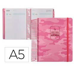 Agenda escolar liderpapel 25-26 espiral patterns militar rosa dia pagina a5 bilingüe papel fsc 80 gr