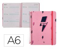 Agenda escolar liderpapel 25-26 espiral patterns rayos rosa semana vista a6 bilingüe papel fsc 80 gr