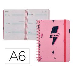 Agenda escolar liderpapel 25-26 espiral patterns rayos rosa semana vista a6 bilingüe papel fsc 80 gr
