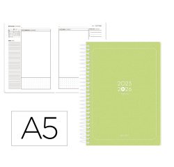Agenda escolar antartik 25-26 espiral essentials verde lima dia pagina a5 bilingüe papel fsc 80 gr