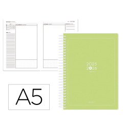 Agenda escolar antartik 25-26 espiral essentials verde lima dia pagina a5 bilingüe papel fsc 80 gr