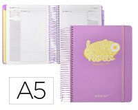 Agenda escolar antartik 25-26 espiral here and now morado dia pagina a5 bilingüe papel fsc 80 gr