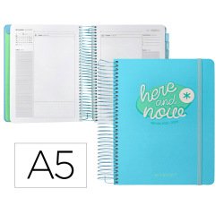 Agenda escolar antartik 25-26 espiral here and now azul dia pagina a5 bilingüe papel fsc 80 gr 80 gr