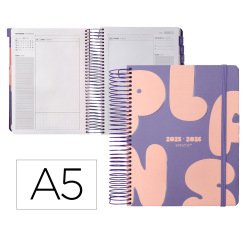 Agenda escolar antartik 25-26 espiral plans morado dia pagina a5 bilingüe papel fsc 80 gr